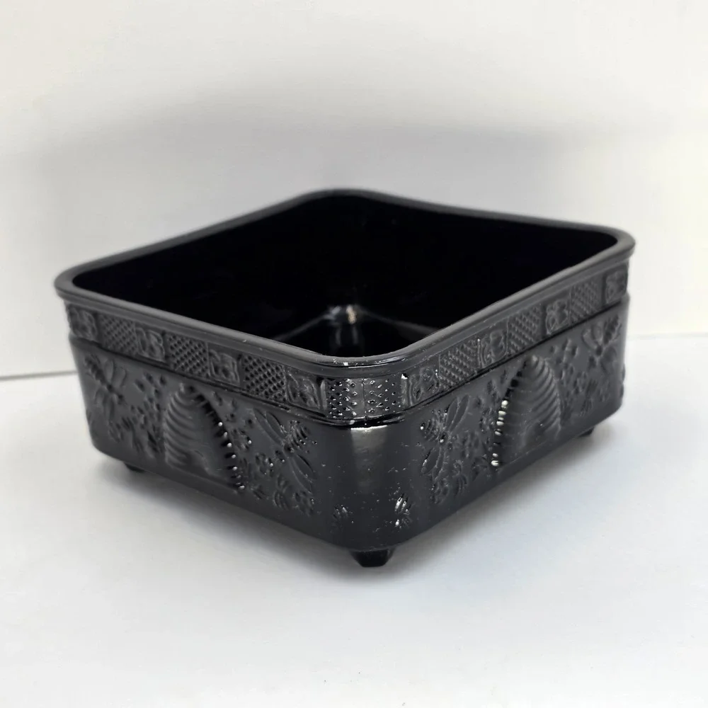 Vintage Tiara Indiana Glass Black Onyx Honey Bee Box Candy BASE ONLY Peg Footed